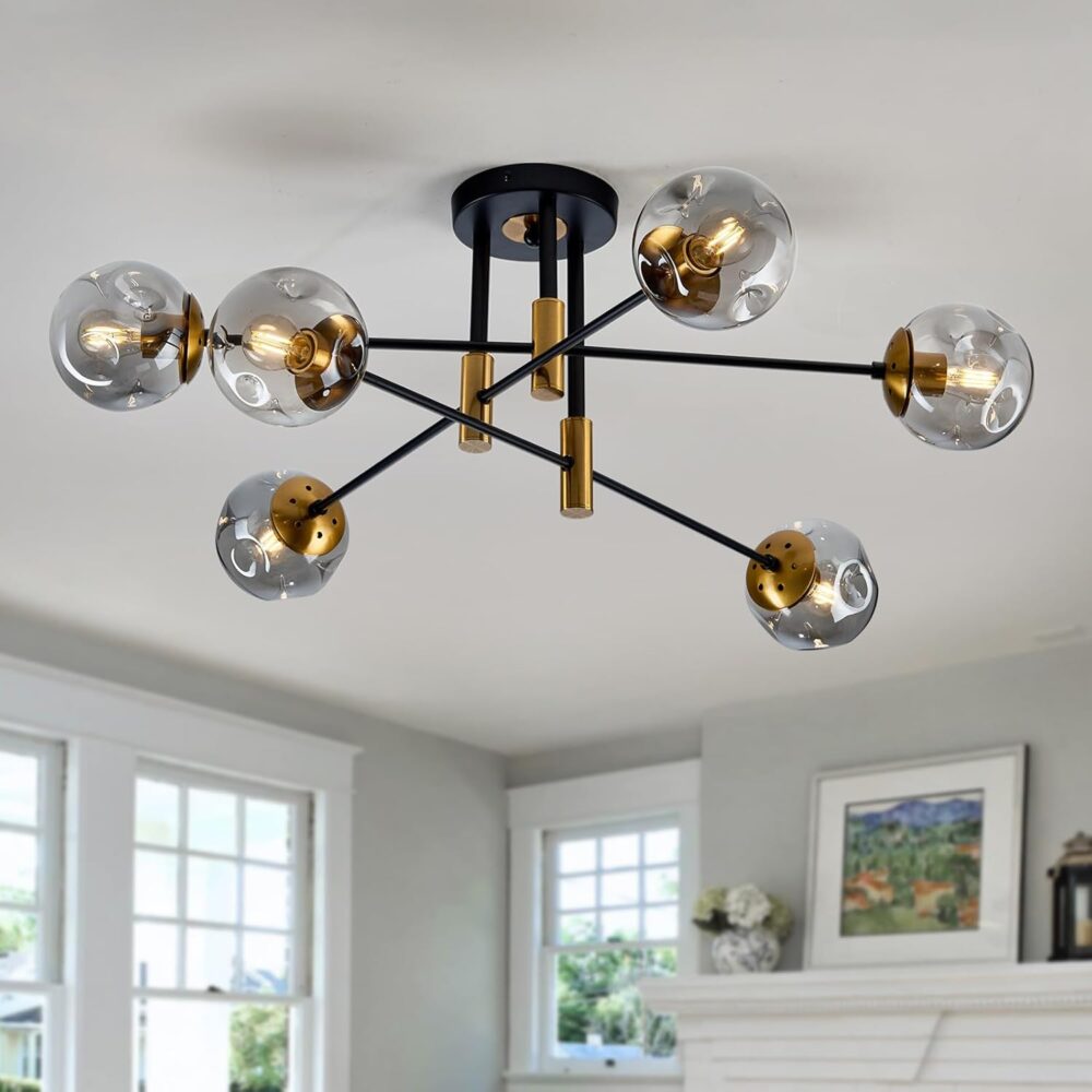 Modern 6 Light Glass Globe Shade Sputnik Chandelier