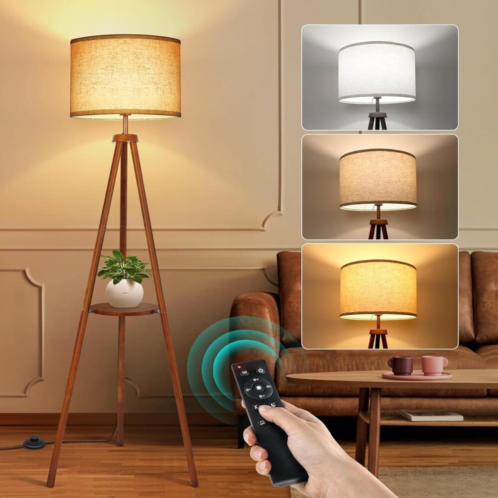 Solid Wooden Tripod Floor Lamp