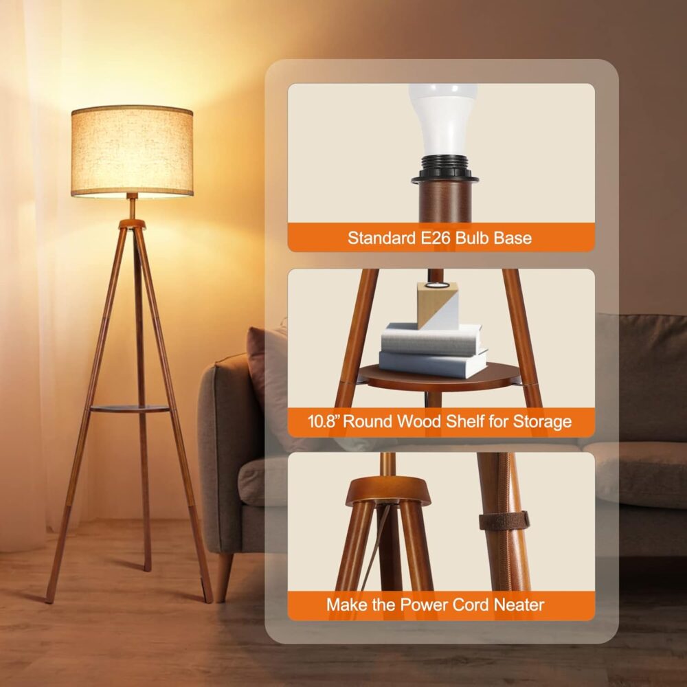 Solid Wooden Tripod Floor Lamp - Image 3